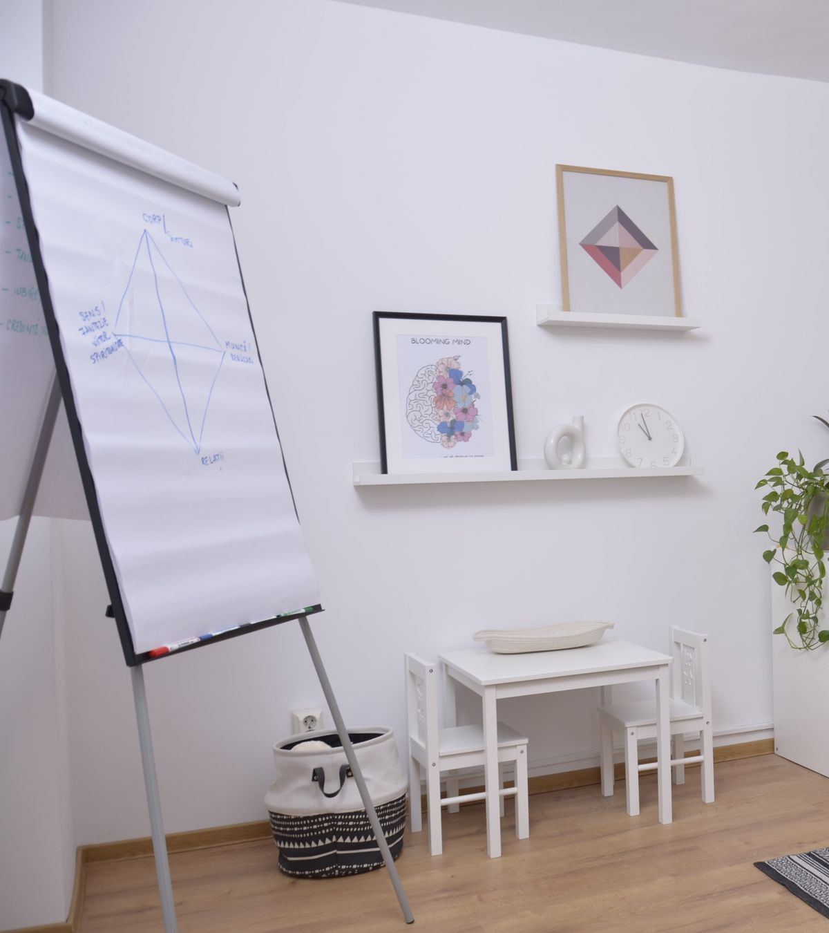 Flipchart cu o schemă desenată, în sala de lucru a cabinetului